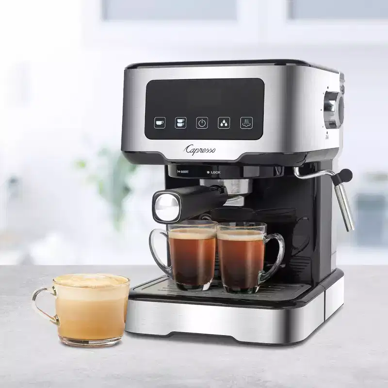 Capresso Cafe TS Espresso Machine: 15-Bar Pressure, Milk Frother, Grinder, 2-Cup Capacity, Automatic Shut-Off, Black