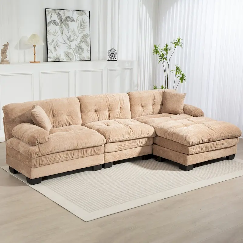 120.87 Chenille L-Shaped Sleeper Sectional Sofa with Ottoman