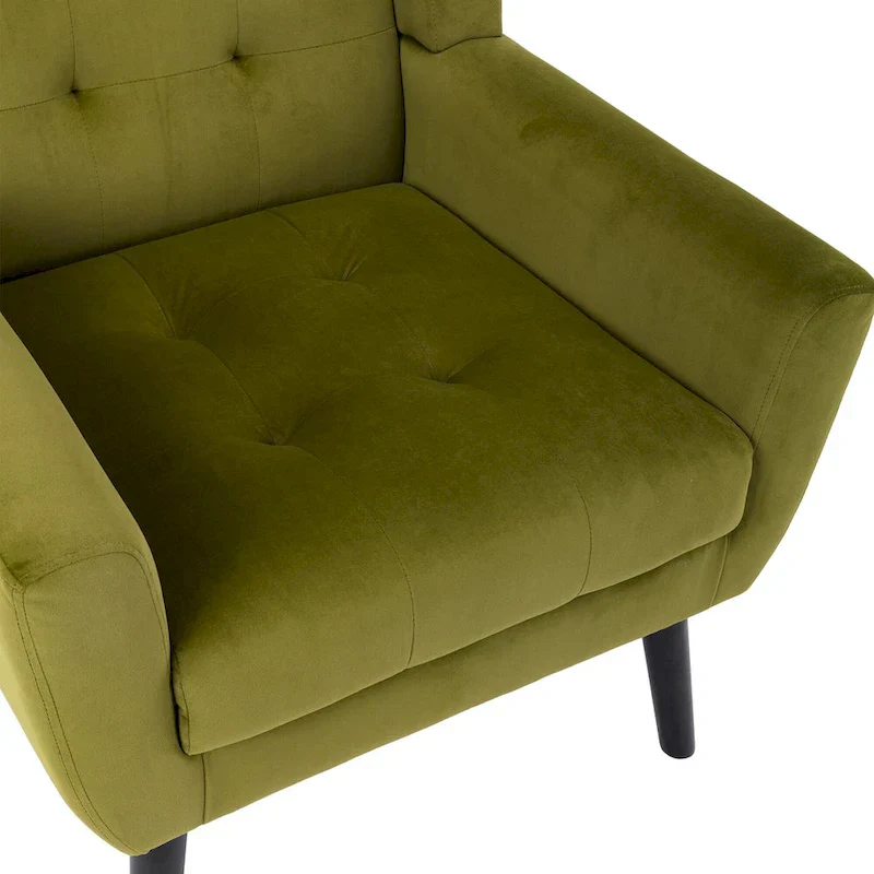 Green Velvet 29.53 Upholstered Tufted Accent Chair with Solid Black Wood Legs