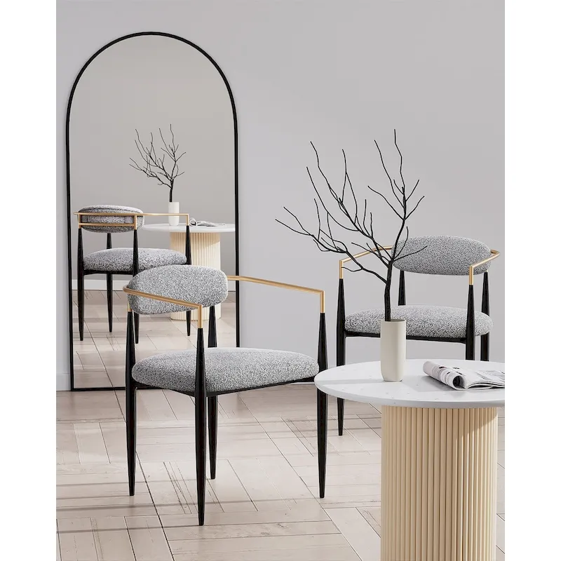 Boucle Upholstered Dining Chair with Metal Frame