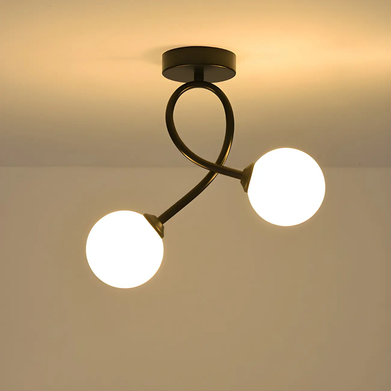 Hallway Dual Globe Glass Semi Flush Ceiling Light