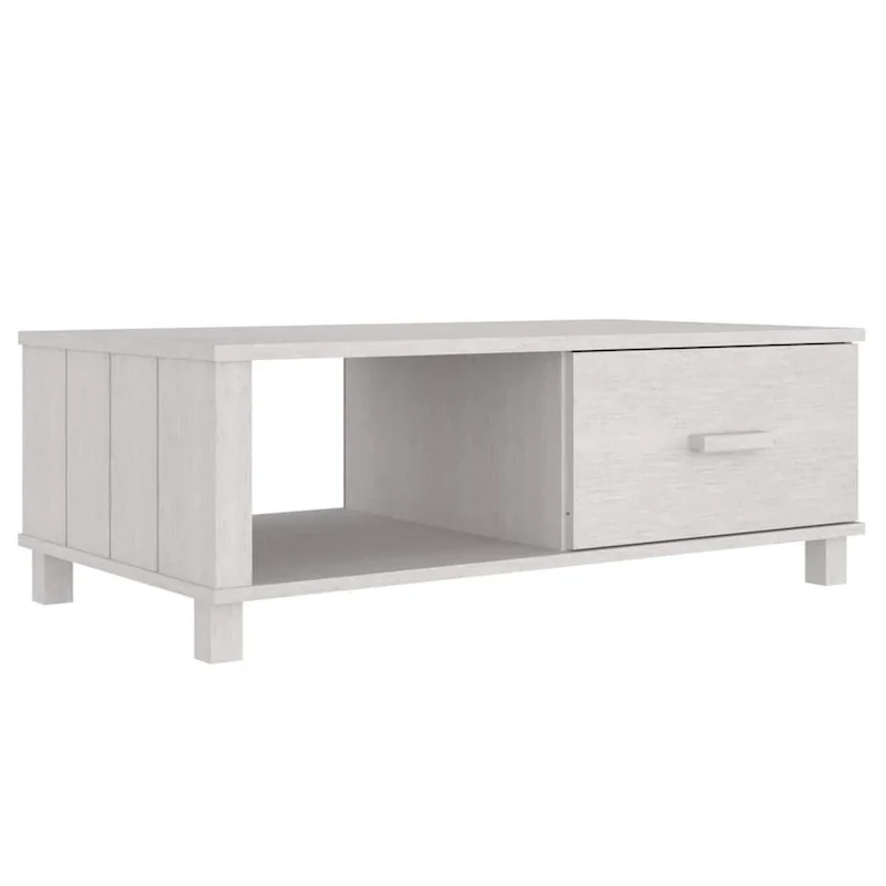 Coffee Table, Rectangular, Storage Drawer, White Solid Pine Wood