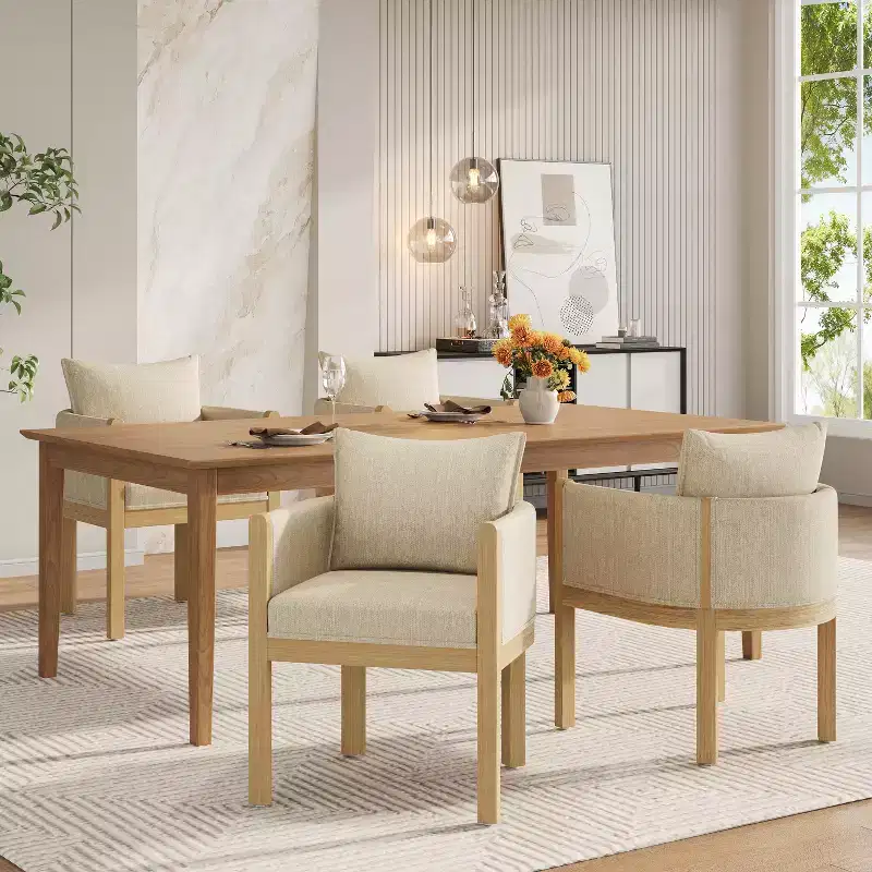 Christopher Knight Home Keera Modern Rubberwood Linen Upholstered Armchairs (Set of 4)