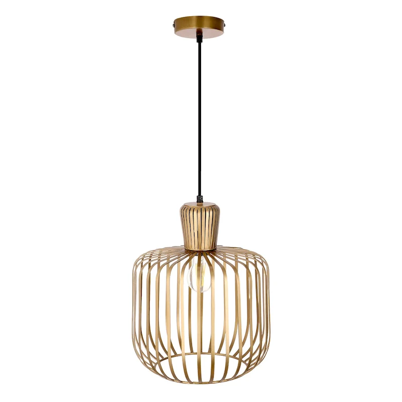 Charissa River of Goods Antique Brass-Painted Metal 11.75-Inch Pendant Light with Cage Globe Shade - 11.75  x 11.75  x 16/75