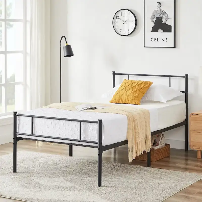 Metal Bed Frame with Headboard and Footboard, No Box Spring Needed