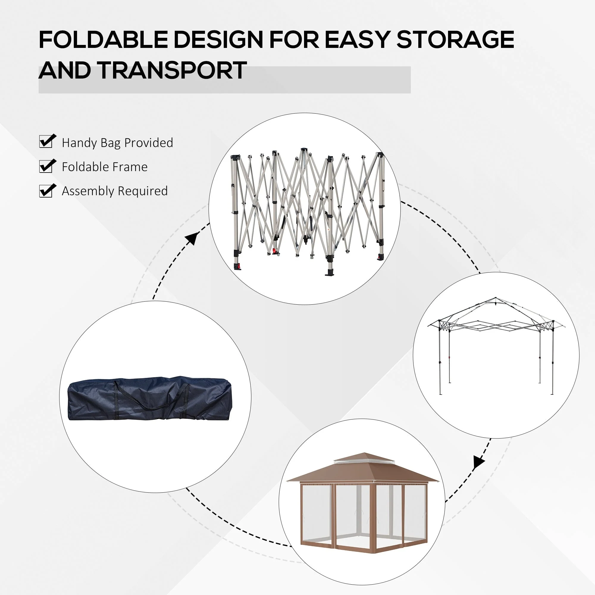 Outsunny 12' x 12' Pop Up Canopy Sun Shade Instant Tent Folding with Mesh Sidewall Netting, 3-Level Adjustable Height