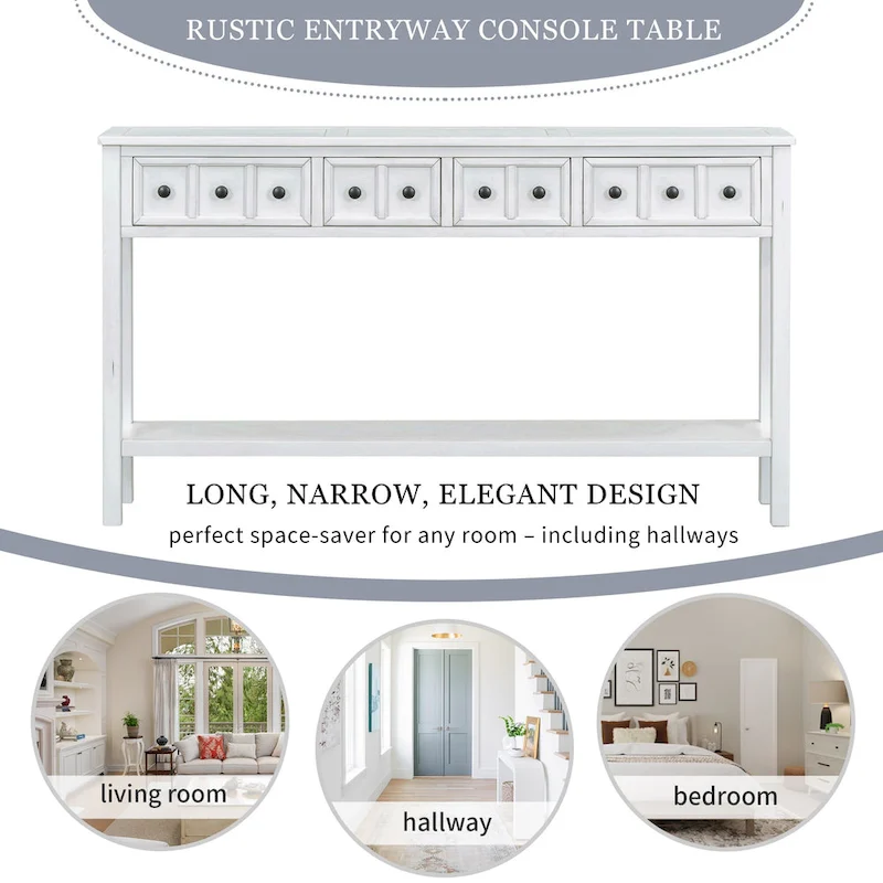 Rustic Entryway Console Table with Drawers and Bottom Shelf