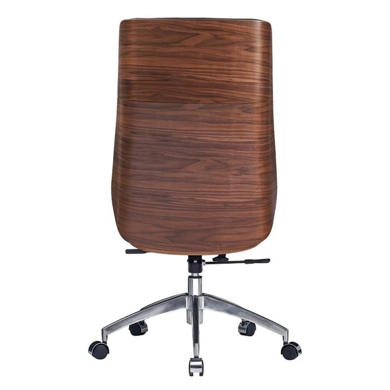 Genuine Leather High Back Executive Office Chair in Solid Walnut Wood