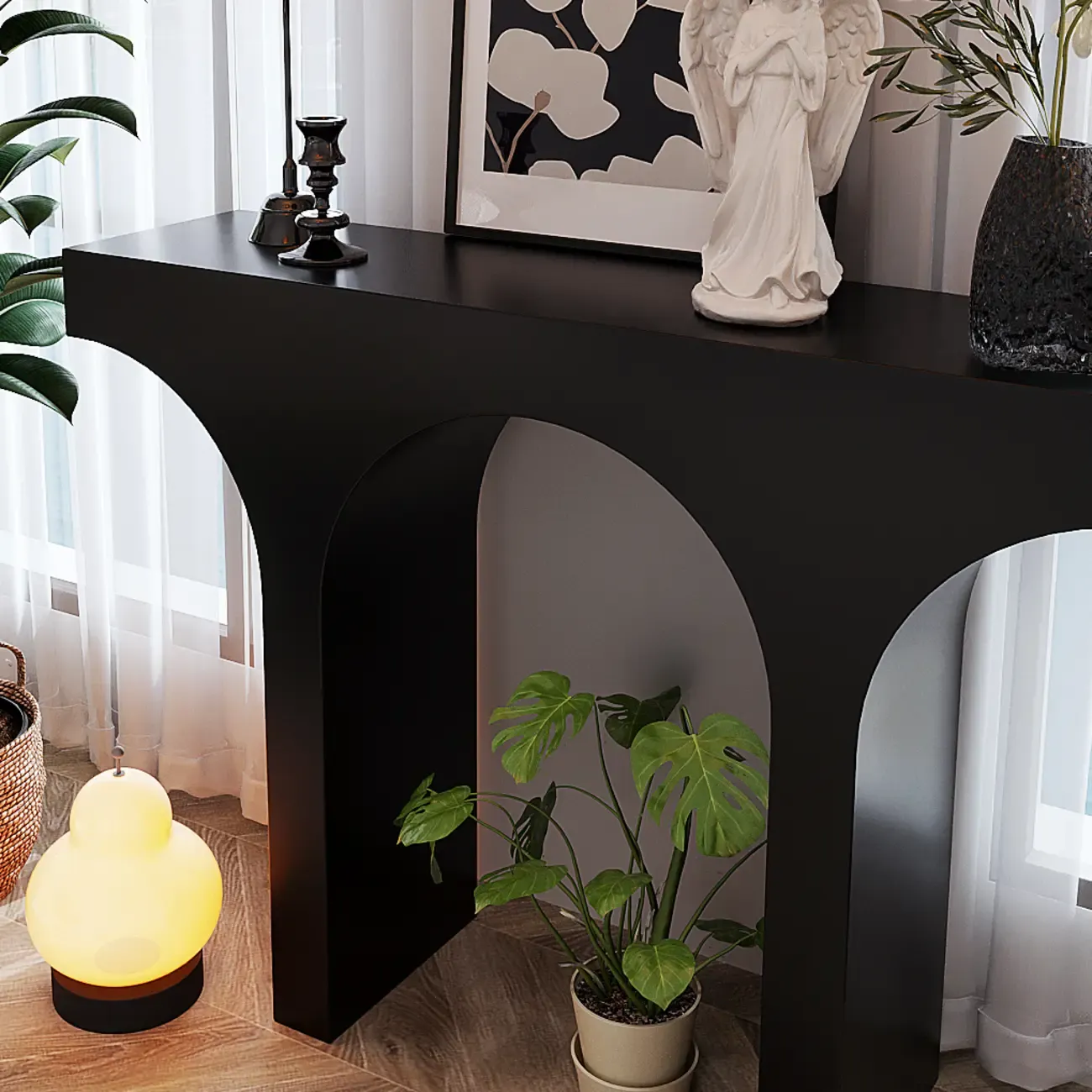 Entryway Rectangular Black Arch Base Console Table