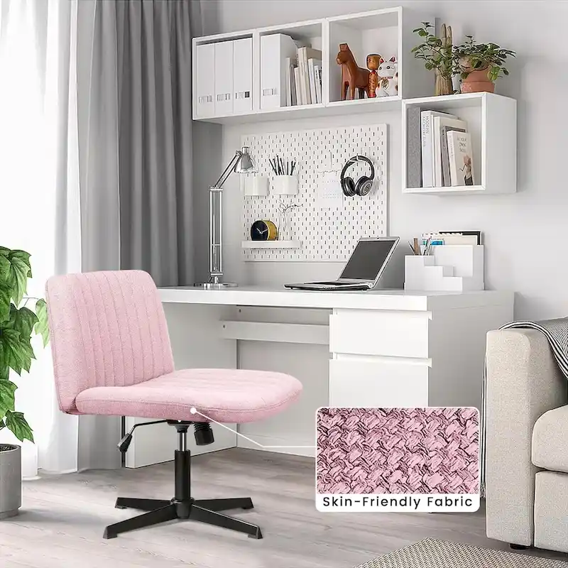 BOSSIN Criss Cross Chair Armless Office Desk Chair No Wheels,Fabric Padded Modern Swivel Vanity Chair office chair