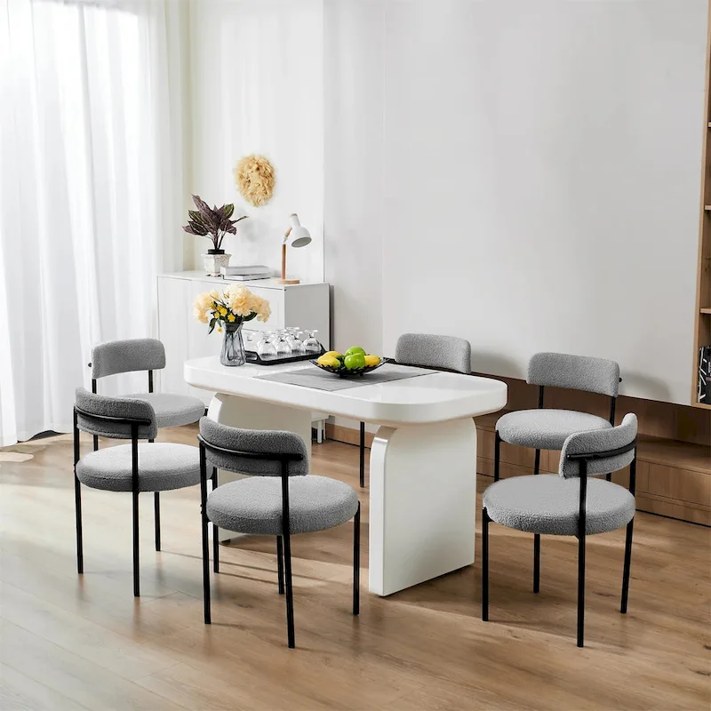 Upholstered Modern Mid Century Round Dining Chairs - Set of 2