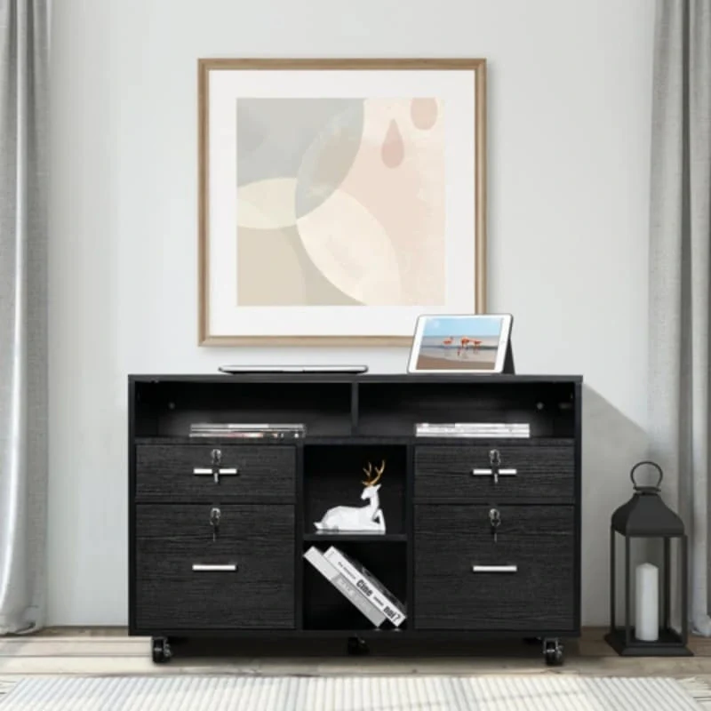 4-Drawer Rolling Wood File Cabinet with Lock