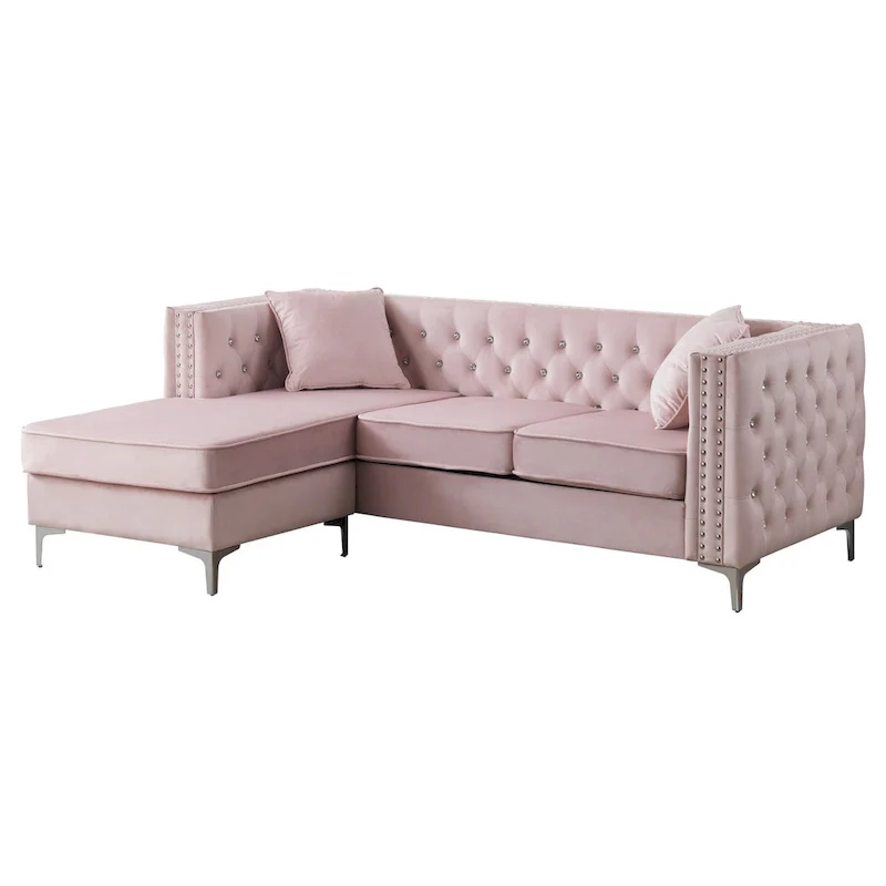 Paige Velvet Tufted Sofa with Chaise