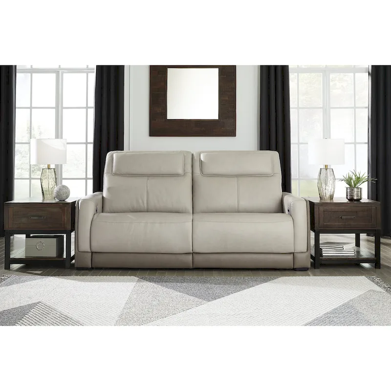 Signature Design by Ashley Battleville Silver 2 Seat Power Reclining Sofa with Adjustable Headrest - 85W x 40D x 43H