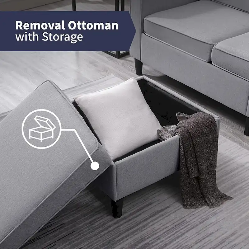 Mixoy 78inch Modern 3-Seat L Shaped Upholstered Sofa with Ottoman