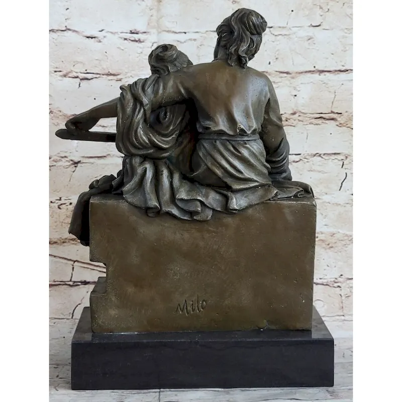 Mother And Playing Music Guitar 100 Percent Solid Bronze Sculpture Figurine Figure Sale