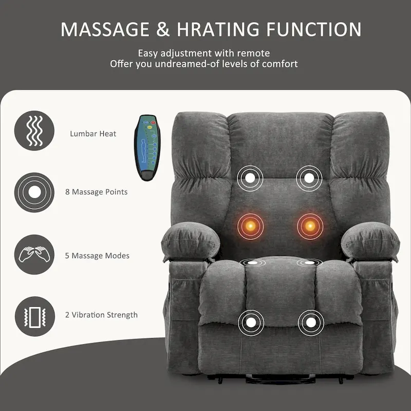 Power Lift Recliner with Heat, Massage, USB Charging – Blue