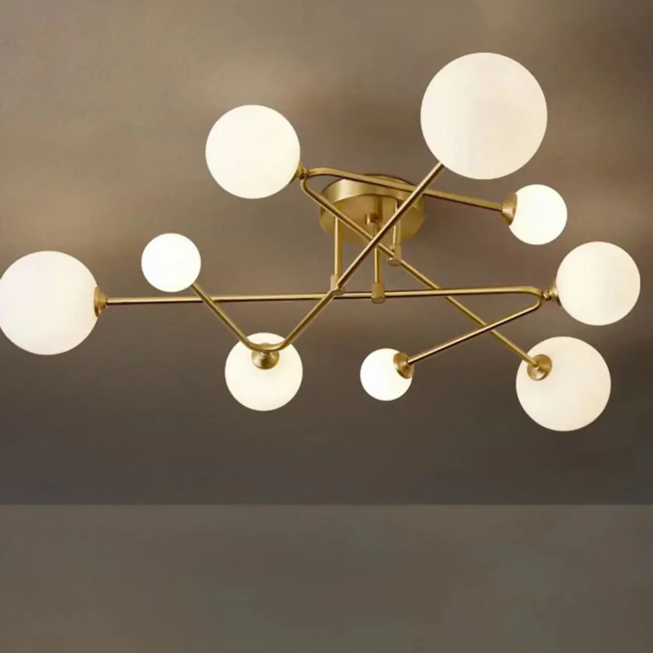 Modern Large Gold Glass Globe Semi Flush Ceiling Lights