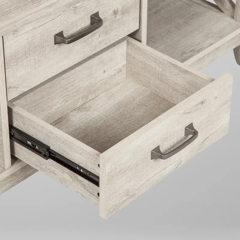 Washed Gray Coffee Table with 2 Drawers - Farmhouse Style