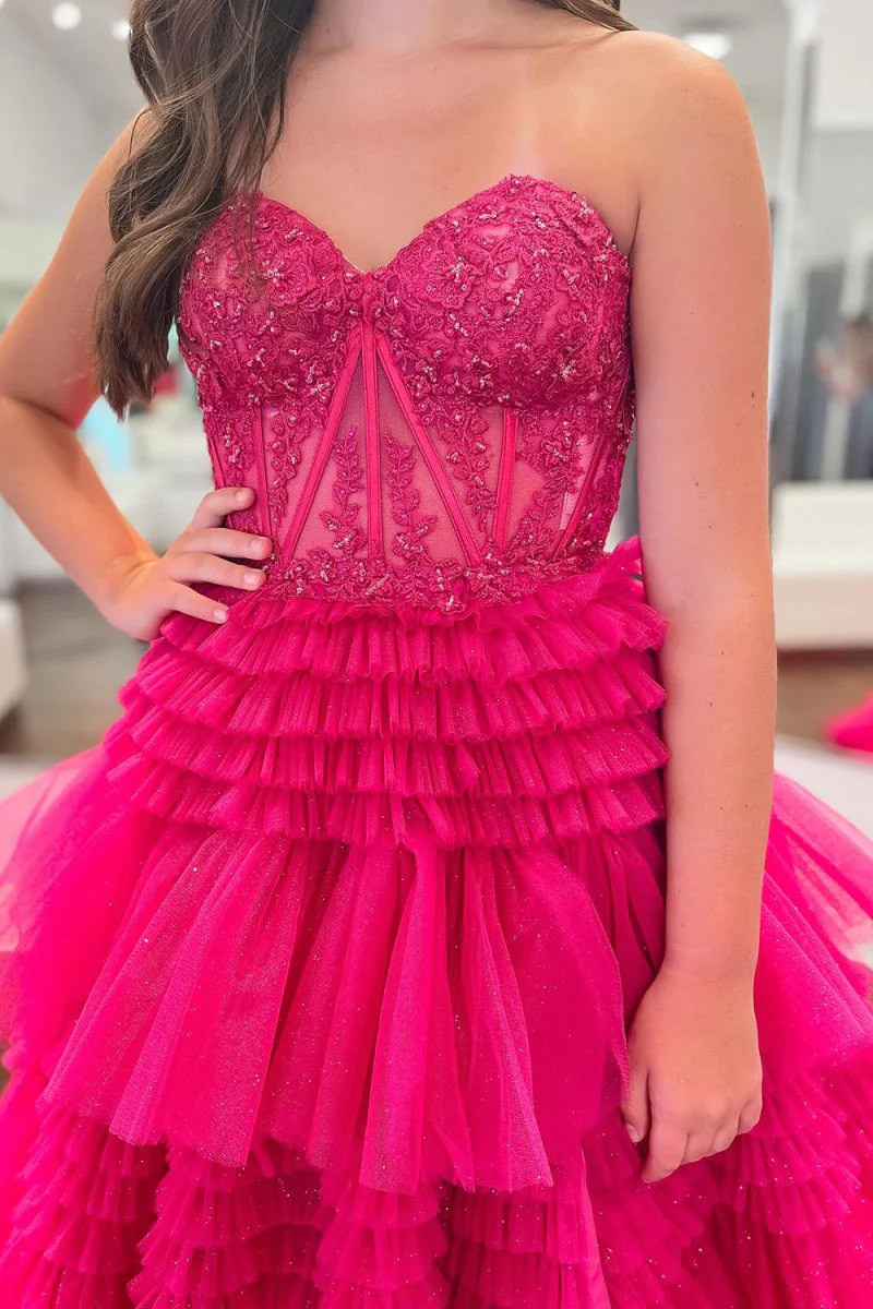 A-Line Sweetheart Tiered Long Tulle Prom Dress