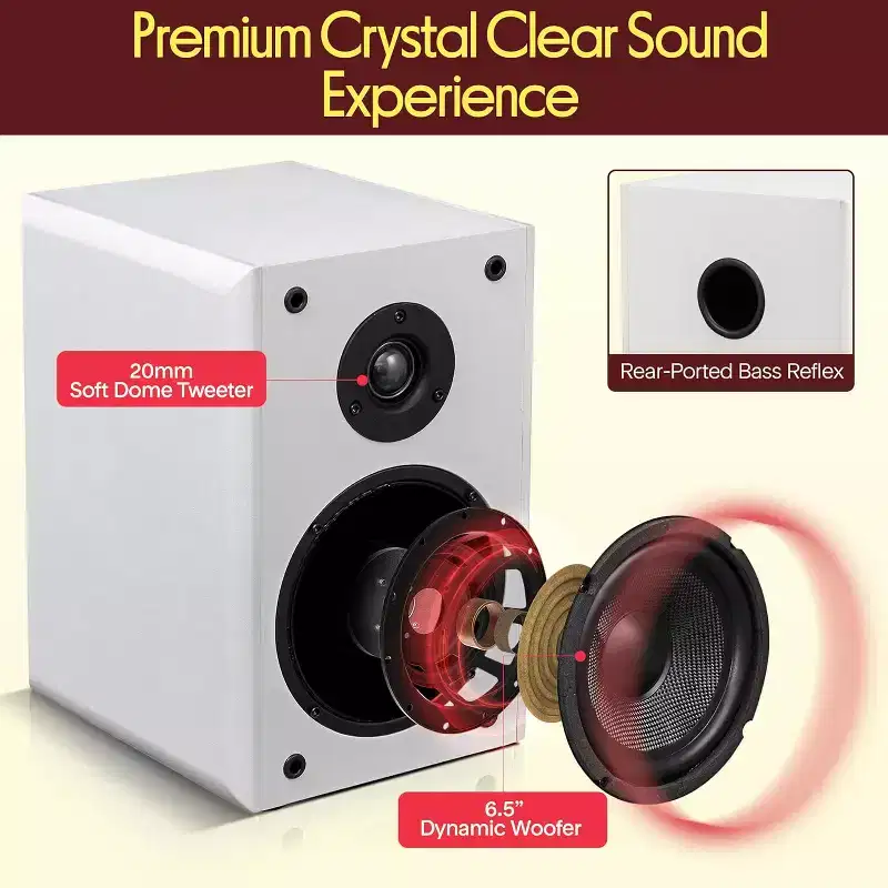 Pyle 6.5 Home Theater Wooden Bookshelf Speakers - White