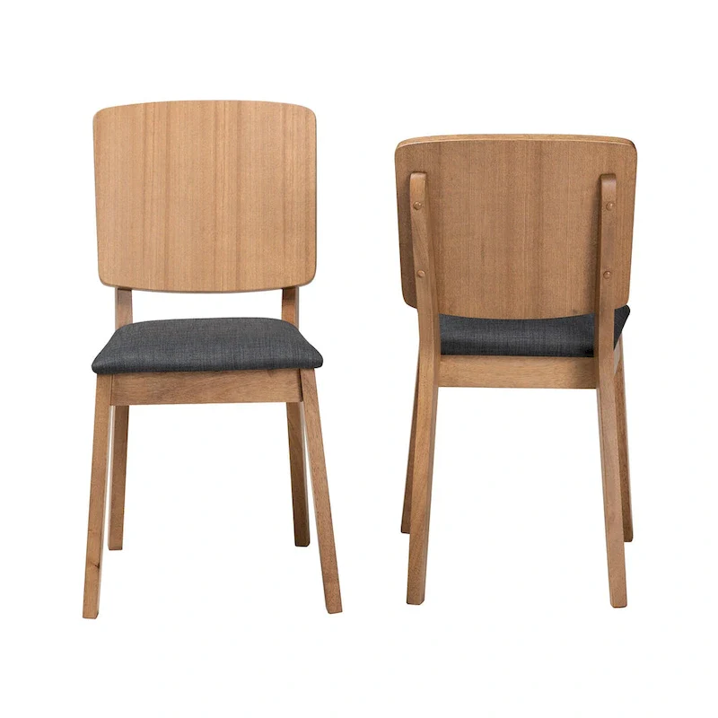 Denmark Mid-Century Modern Black Fabric and French Oak Brown Finished Rubberwood 2-Piece Dining Chair Set