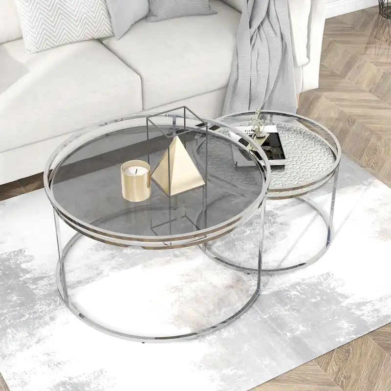 Glam Chrome Glass Top Nesting Tables