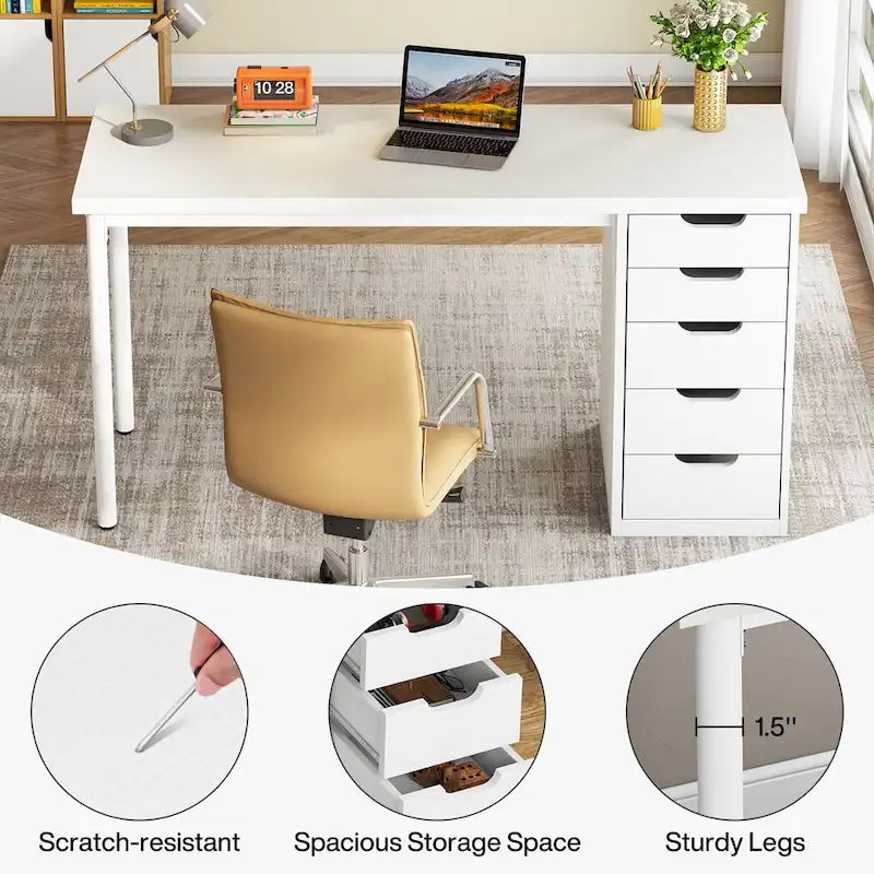 Modern Simple Computer Desk Study Writing Table with 5 Drawers
