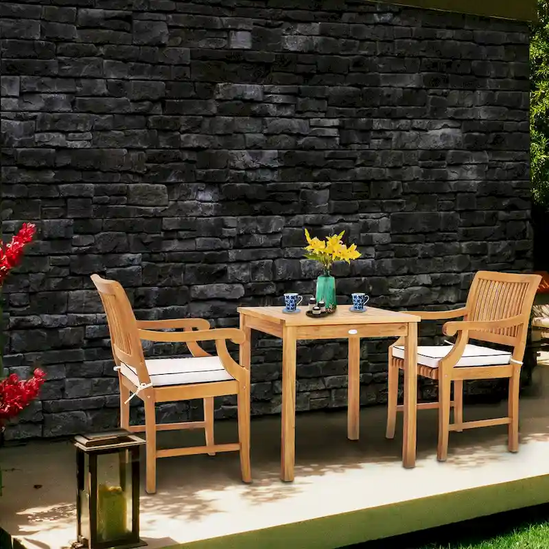 Chic Teak 3 Piece Teak Wood Florence Intimate Bistro Dining Set including 27  Square Table and 2 Arm Chairs