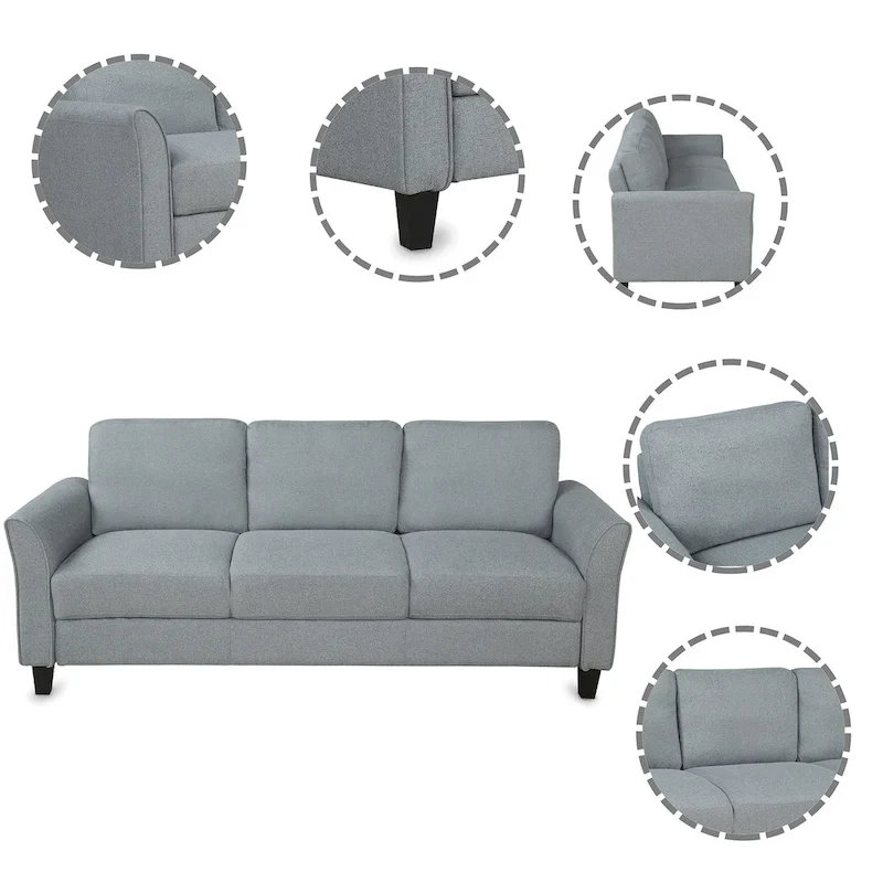 Grey Linen 3-Seater Sofa, Hardwood Frame, Seats 3