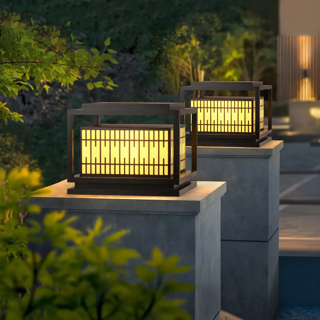 Black Metal Rectangle Solar Warm Light Outdoor Post Lights