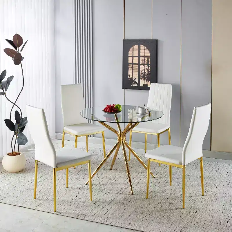 Dining Table with Chrome Metal Leg and Tempered Glass Top, Modern Space-Saving Design for Kitchen or Living Room