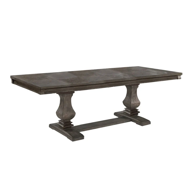 Oak Rectangular Wooden Dining Table with 1 Leaf Extension & Double Pedestal Base – Seats up to 8