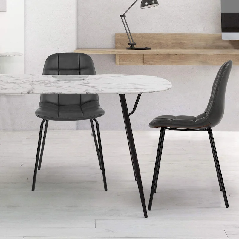 Faux Leather Dining Chairs Upholstered Side Chairs with Metal Legs Set of 2