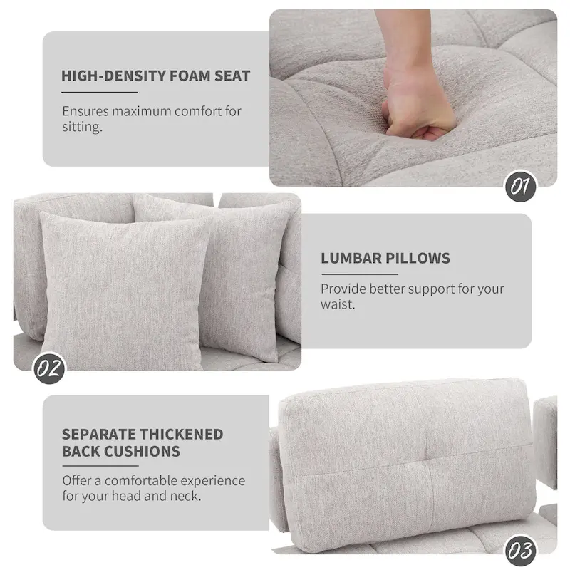 91.73 L-Shaped 4-Seat Sectional Sofa with 2 Hidden Stools, 2 Removable Lumbar Cushions, and Durable Chenille Fabric