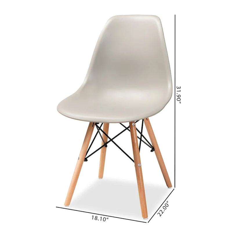 Beige Plastic and Wood Dining Chairs - Set of 4