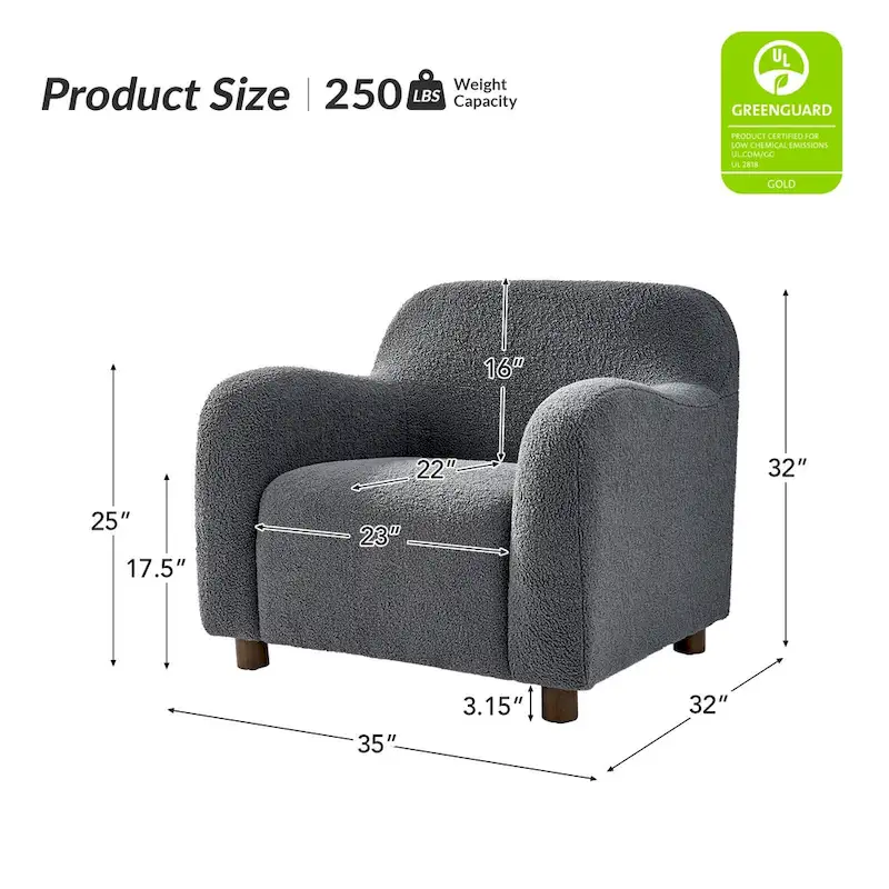 Wayne 35  Wide Boucle Upholstered Teddy Accent Chair with Solid Wood Legs by HULALA HOME