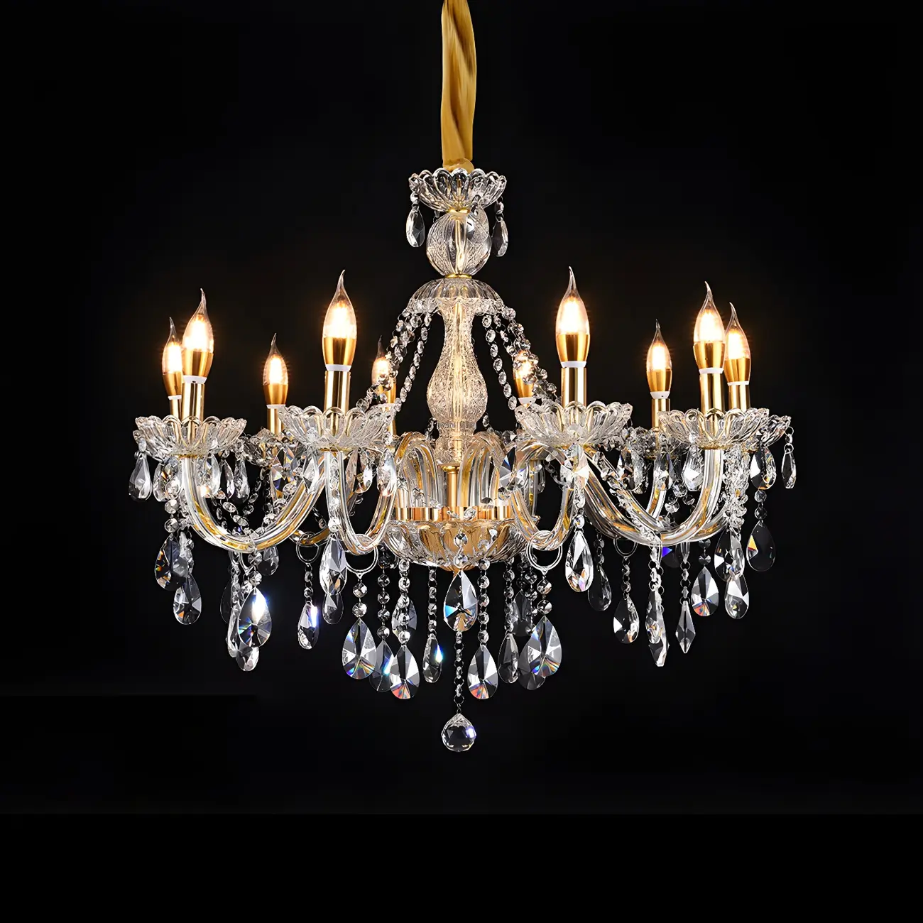 Mid-Century Crystal Candlestick Adjustable Chandelier
