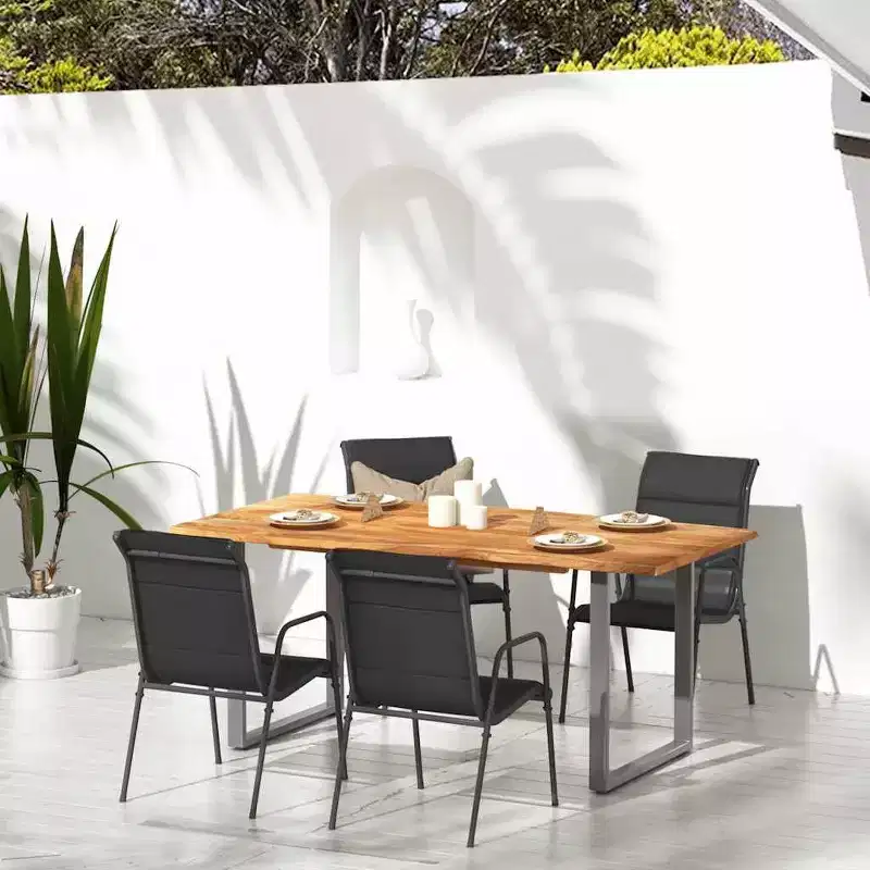 vidaXL Garden Chair Set of 4 Black and Anthracite Powder-Coated Steel