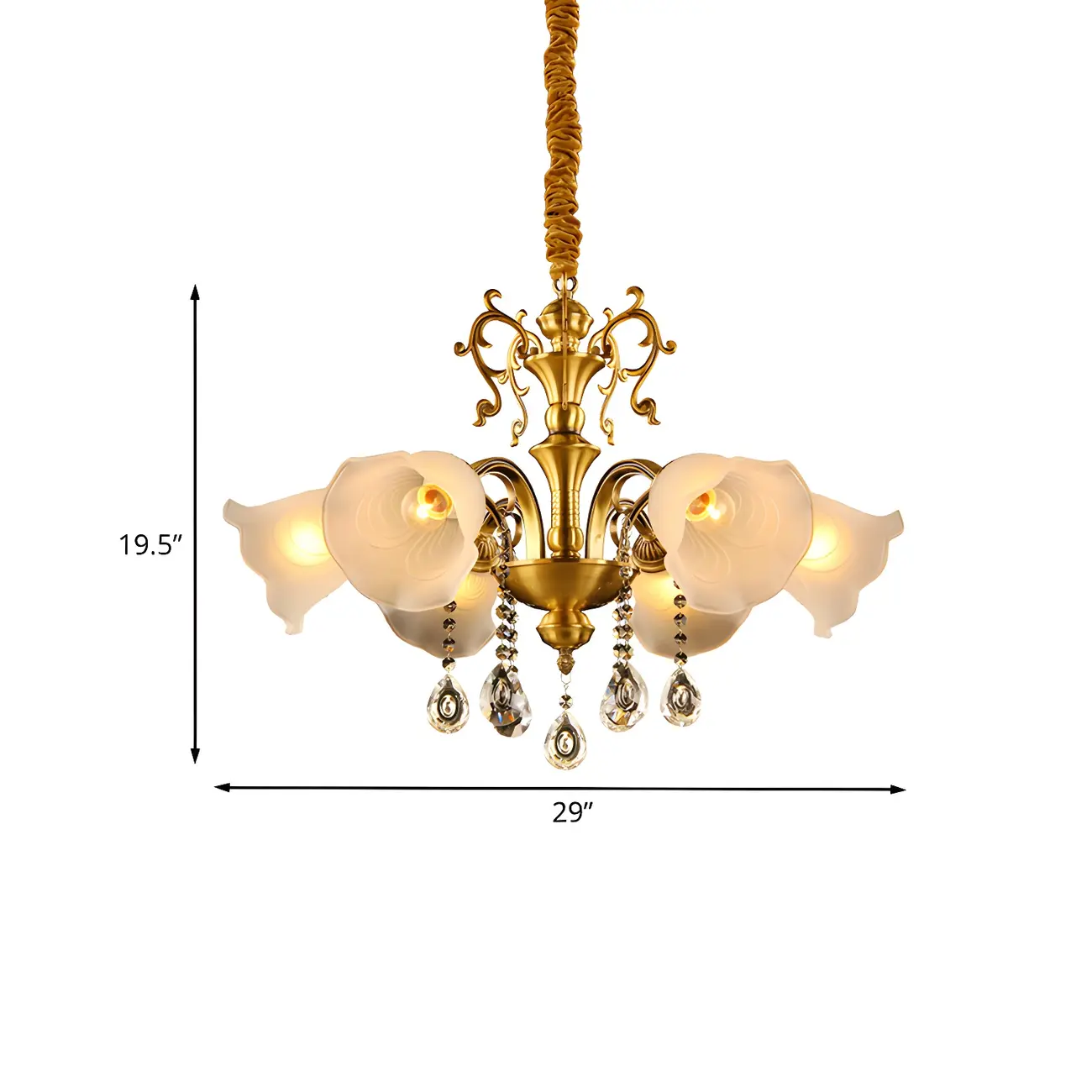 Gold Crystal Pendant Frosted Flower Glass Chandelier