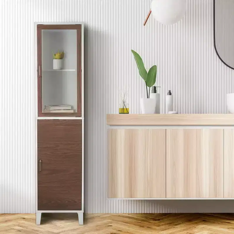 Teamson Home Tyler Two Tone Modern Wooden Linen Tower Cabinet Walnut/White - Elegant Home Fashions