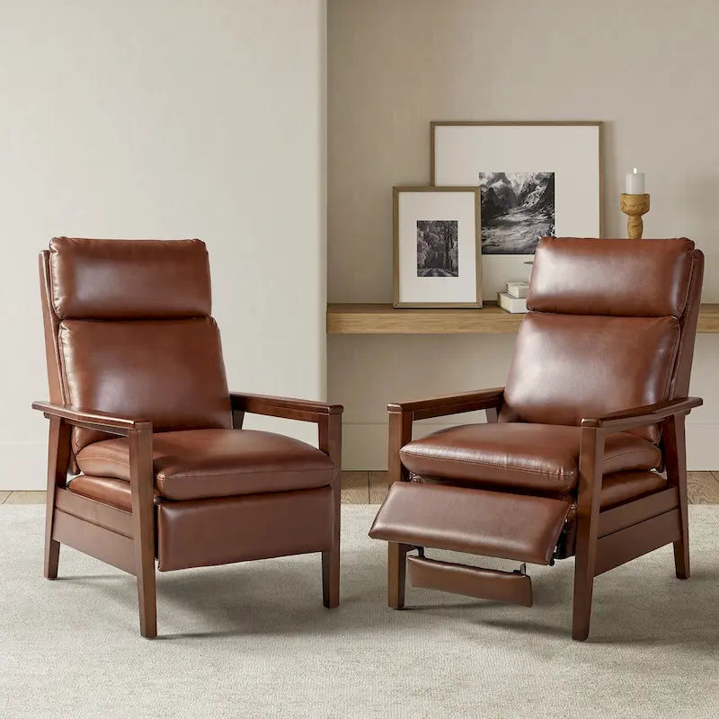 Patrick Mid-century Vegan Leather Solid Wood Recliner Set of 2 by