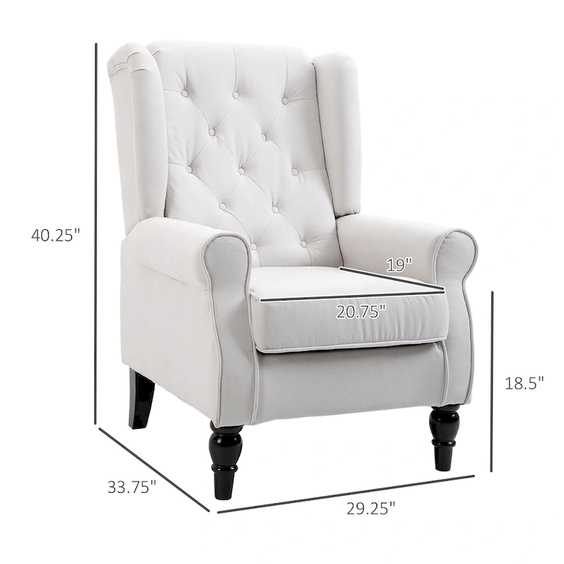 Cream White Modern 29.3 High Back Tufted Accent Chair with Wingback Design