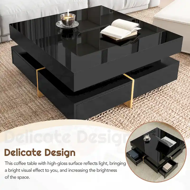 White High Gloss Coffee Table with 4 Drawers - 31.5