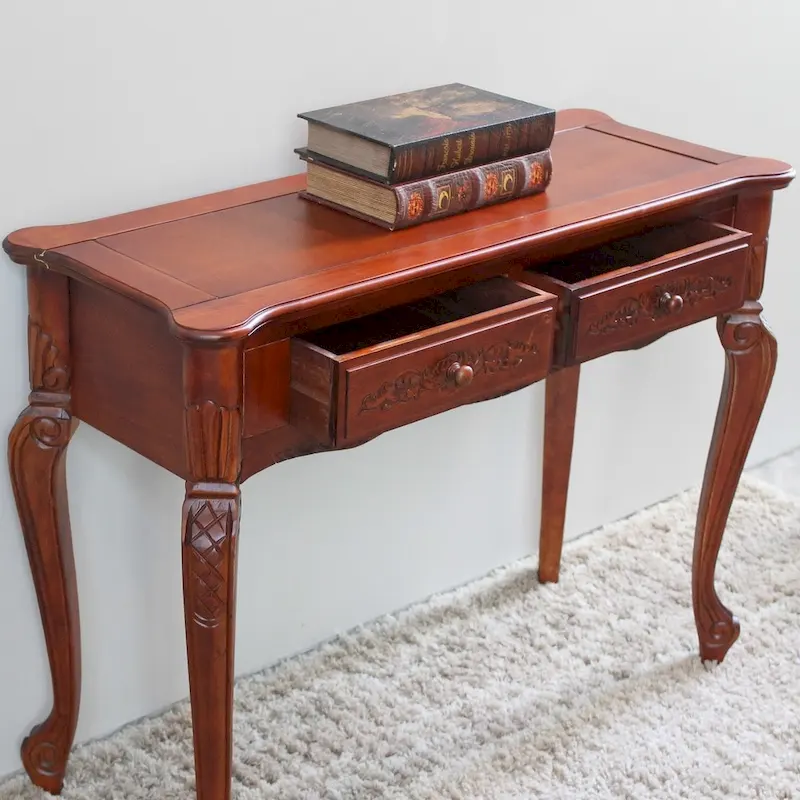 Hand Carved Wood Console Table with 2 Drawers