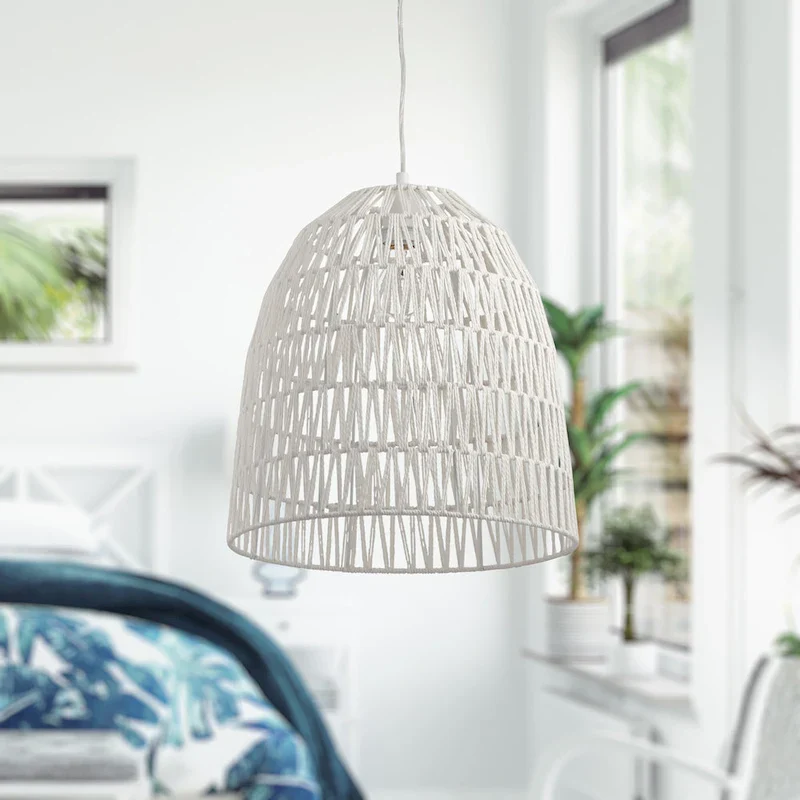 Penelope River of Goods White Woven Hemp Rope Dome Shade Pendant Light - 15  x 15  x 18/66