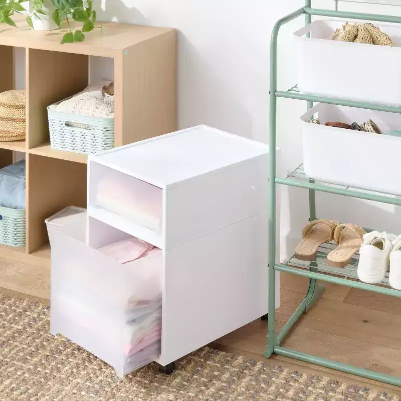 Modern Tall Narrow Drawer with Caster Wheel with Lock White 1pc - Brightroom™