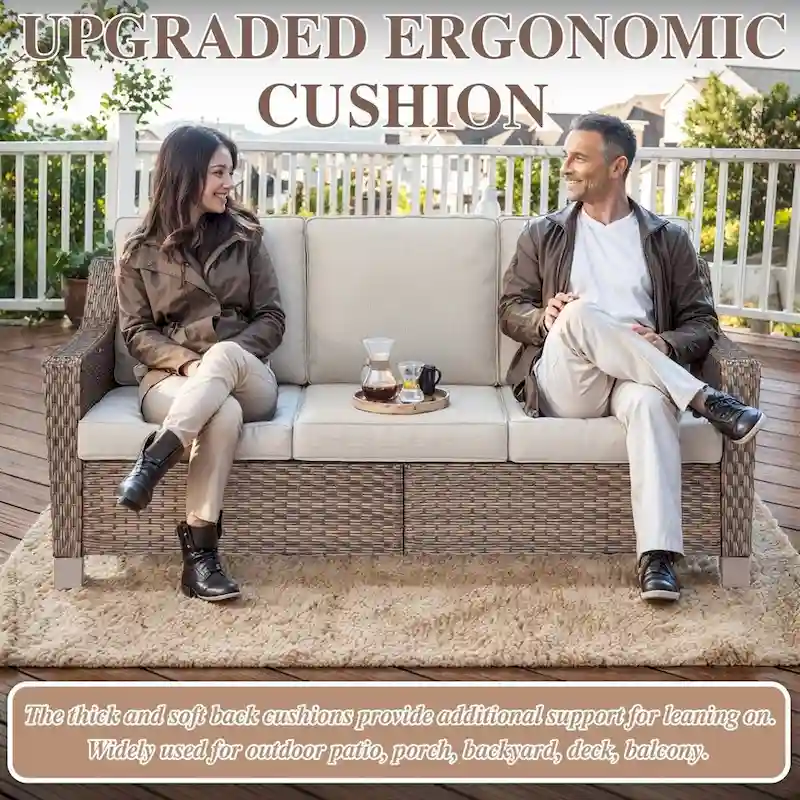 6 Pieces Wicker Sofa with Rocking Chair, Ottoman, Table - Brown