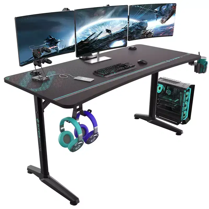 60x27 Curved Shaped Gaming Desk,27.56D x 60W x 30.12H,Black