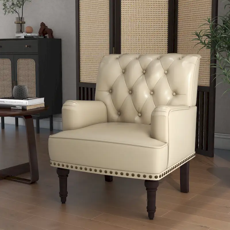 Brown Tufted Accent Chair with Nailhead Trim - Single Seat